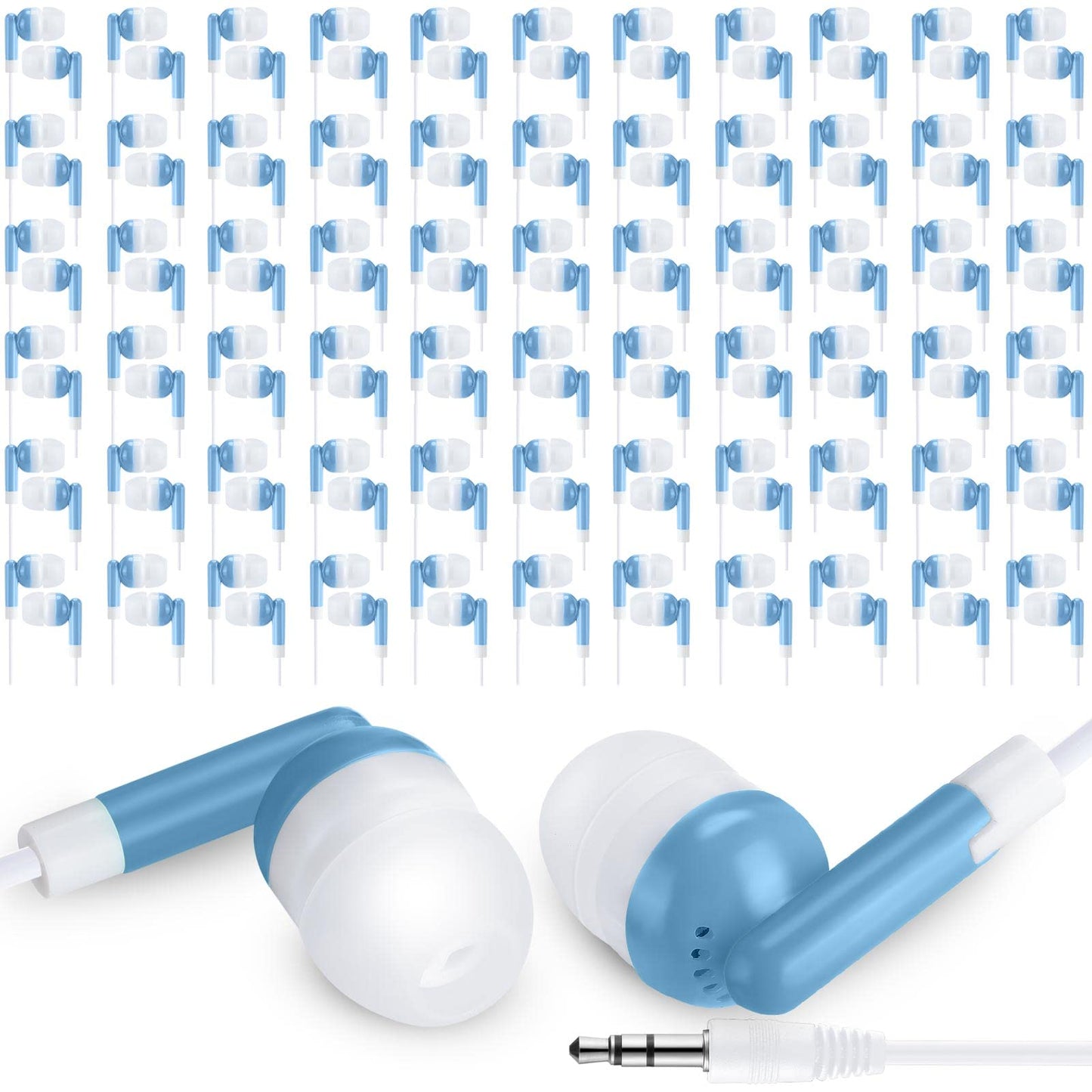 Yunsailing 100 Pack Earbuds Bulk for Classroom Basic Headphones Pack Individually Bagged 3.5 mm Earphones with Wire for Students Adult Schools Hospitals Hotels Library Museums MP3 Gift(Blue) -Like New