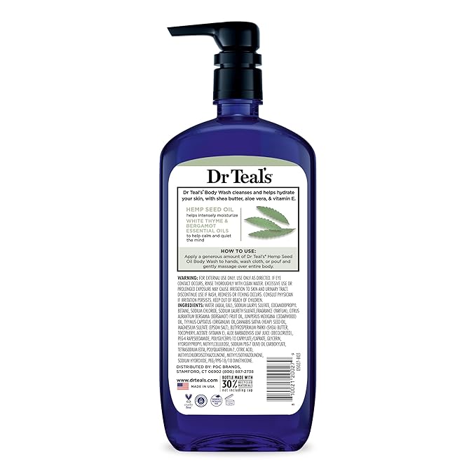Dr Teal's Body Wash with Pure Epsom Salt, Cannabis Sativa Hemp Seed Oil, 24 fl oz (Pack of 2)