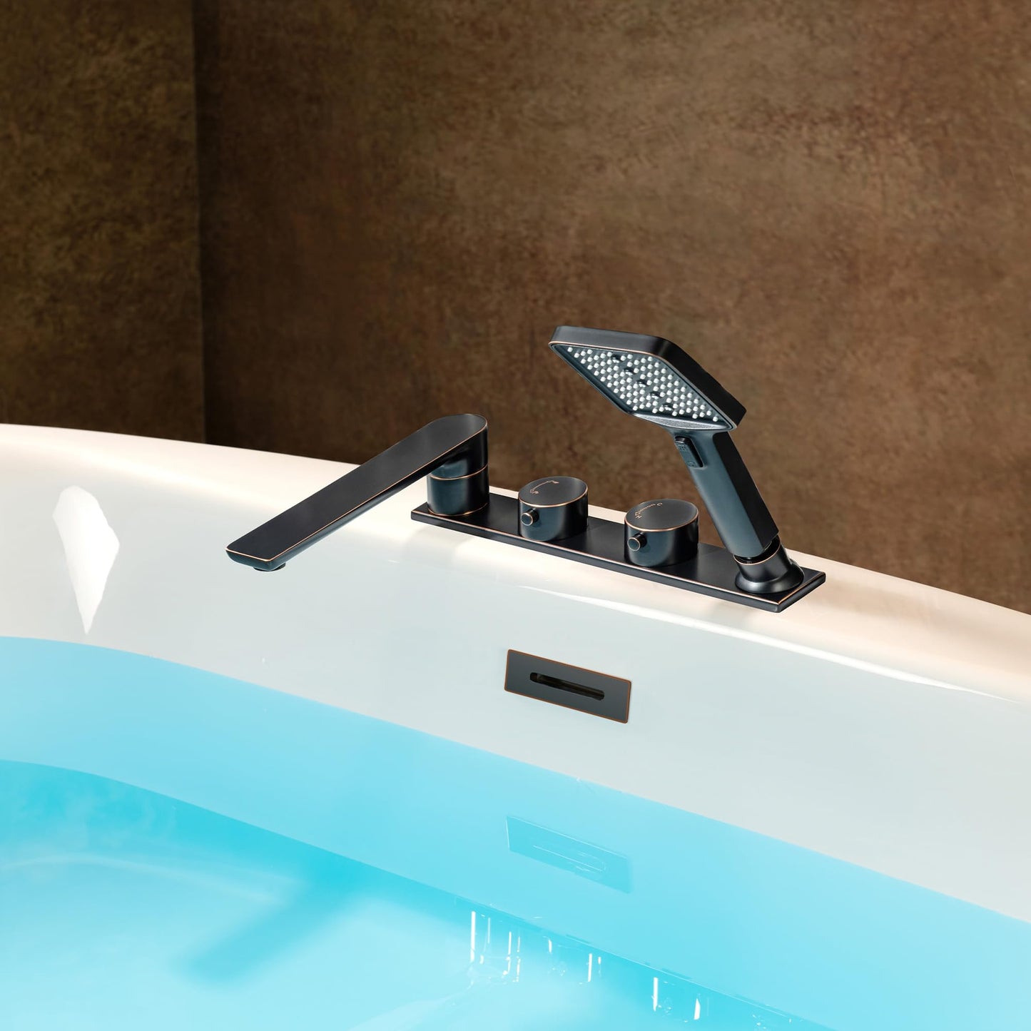 WOODBRIDGE 66" Acrylic Freestanding Bathtub Contemporary Soaking White Tub with F0044 Deck-Mount Faucet in Oil Rubbed Bronze