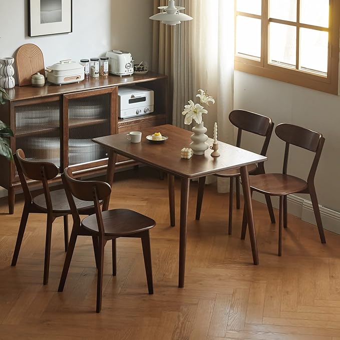 Grewood Oak Wood Dining Chairs,Mid Century Modern Dining Chairs with Comfortable Curved Backrest,Wood Chairs for Kitchen,Dining Room (1, Walnut Color)