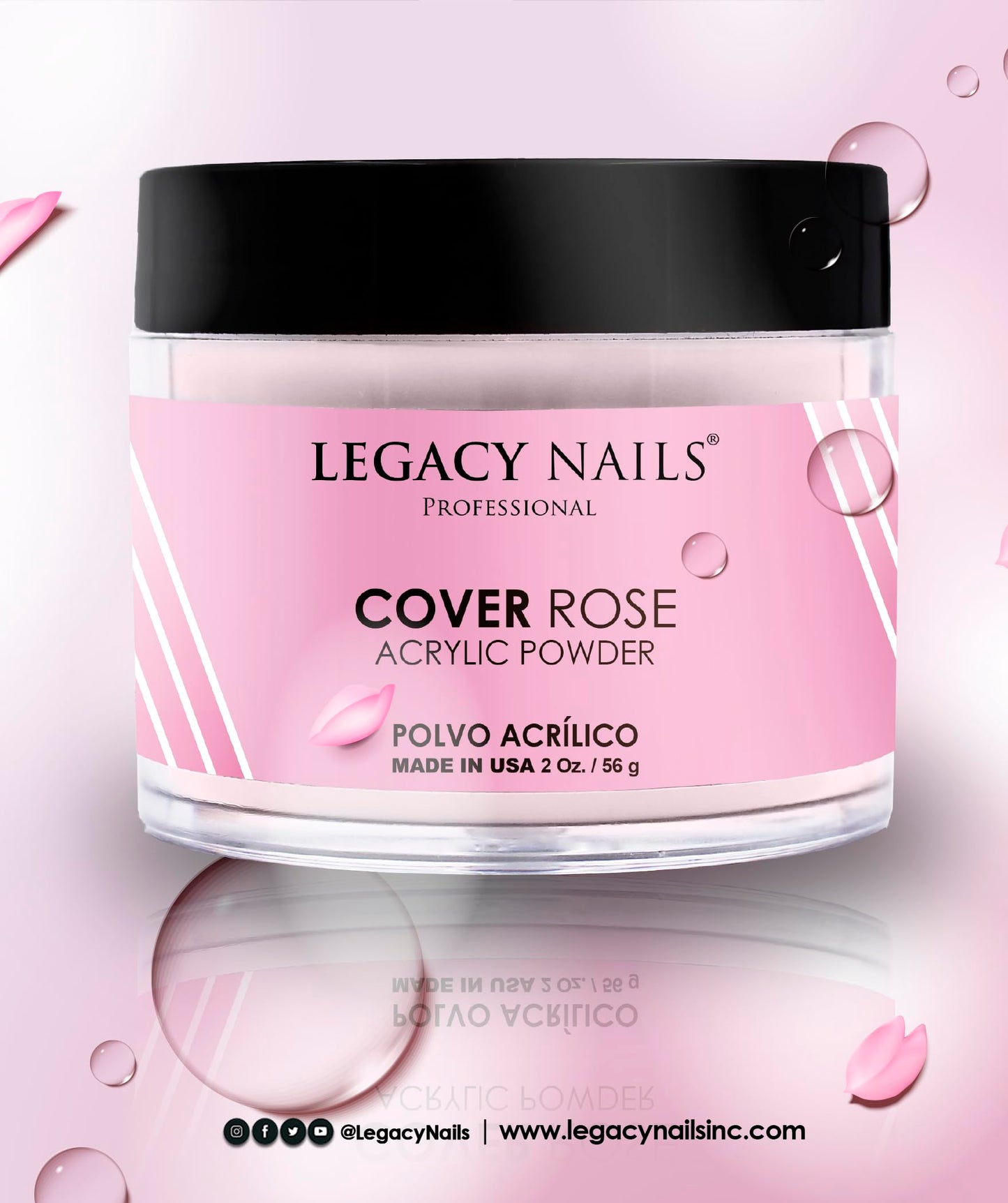 Legacy Nails Professional Cover ROSE Acrylic Powder, 2 ounces - Ideal For French Nail Art, Create Nail Art, Nail Extension That