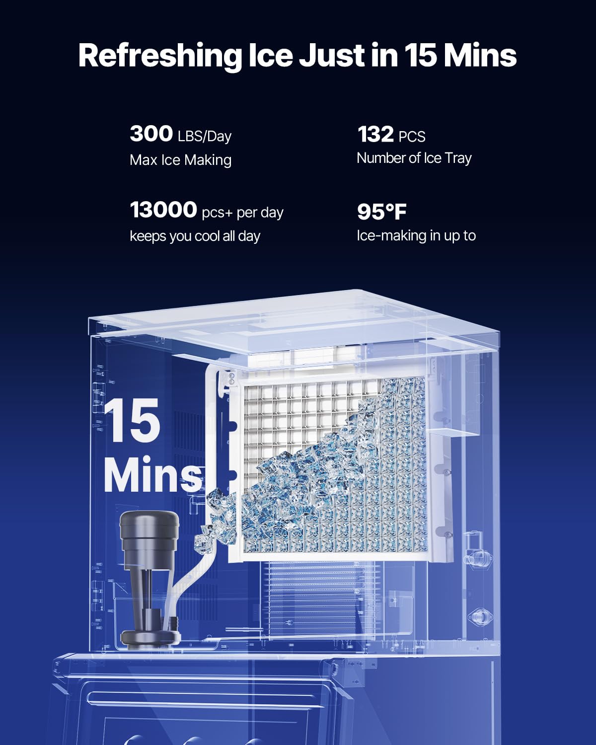 VEVOR Commercial Ice Maker Machine, 300LBS/24H Ice-Making Machine with 300LBS Stainless Steel Storage Bin, Auto Self-Cleaning Ice Maker with Touchscreen for Bar Cafe Restaurant Business Commercial