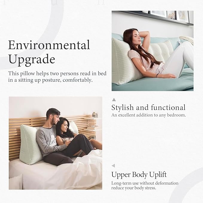 Wedge Headboard Pillow Dorm Room Reading Pillow Back Support for Sitting Up in Bed Bolster Lumbar Cushion Body Positioning Bedrest Corduroy (White, Full (54 * 8 * 20in))