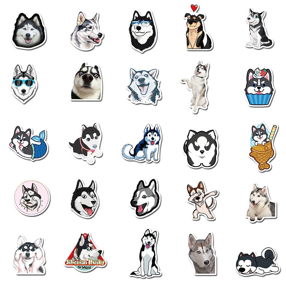 Cute Funny Siberian Husky Dog Stickers, 50PCS Dogs Vinyl Stickers for Laptops,Water Bottles,Phone,Cartoon Animals Gifts Stickers,Bumper Stickers Decals(Siberian Husky)