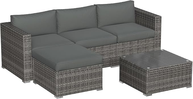 May in Color Outdoor Patio Furniture Set, Rattan Outdoor Sectional Furniture, Patio Conversation Sets for Balcony, Porch, Backyard, Deck, Garden, Dark Grey