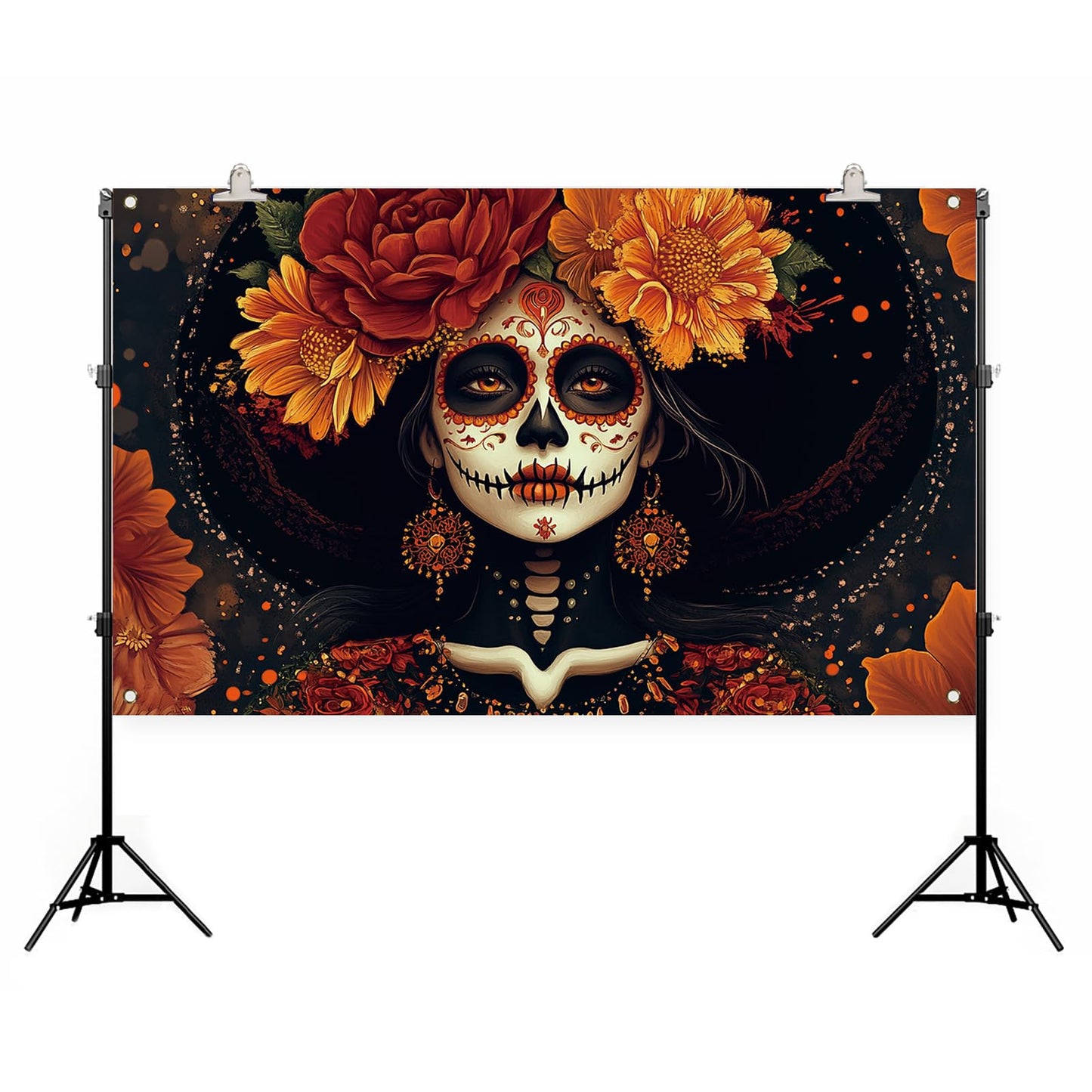 Dia De Los Muertos Backdrop for Photography Day of The Dead Banner Gothic Halloween Mexican Fiesta Sugar Skull Decorations and Supplies for Home Altar Ofrenda