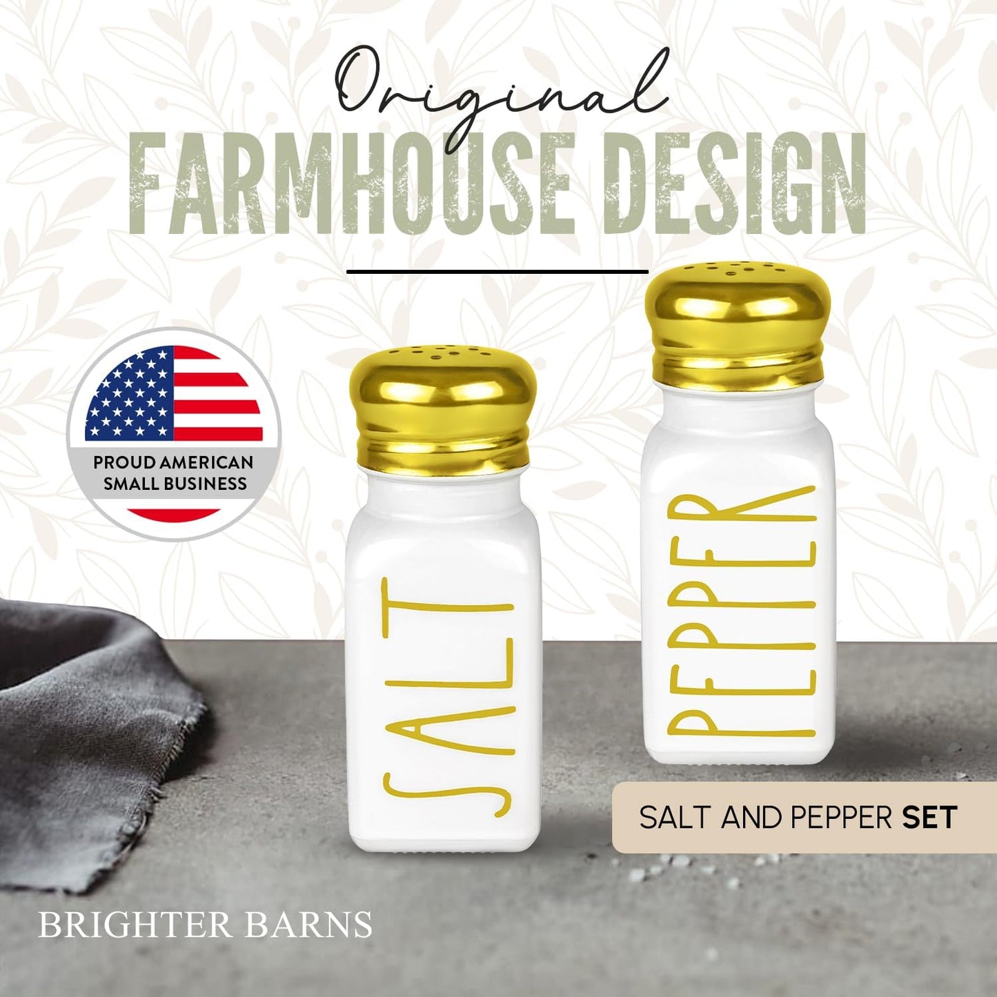 Luxury Gold Salt and Pepper Shakers Set by Brighter Barns - Glass Shakers & Stainless Steel Lid - Modern Decor for Home, Restaurant, Hotel, Wedding, Gifts - Luxury Kitchen Accessories (Gold)