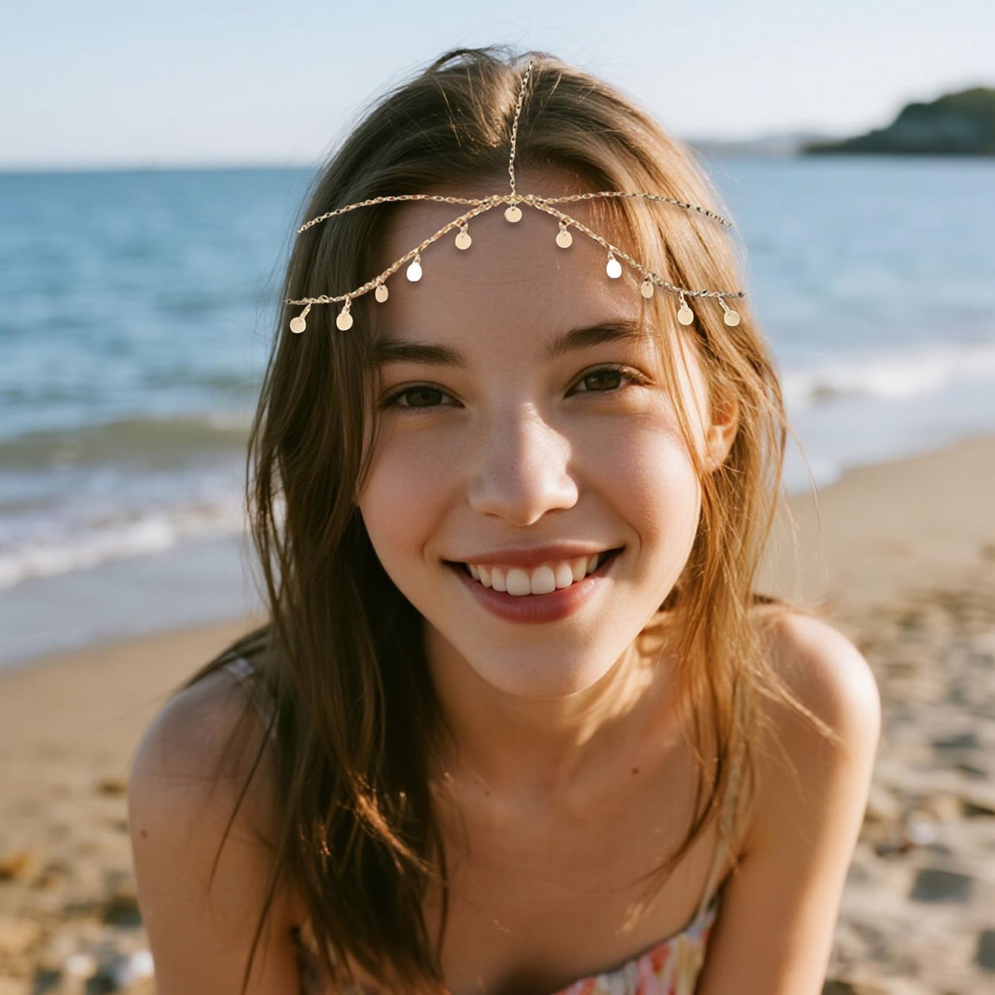 starfa lab Gold Sequins Head Chain Jewelry,Festival Prom Costume Hair Accessories,Bridal Layered Hair Chain,Fashion Headbands He