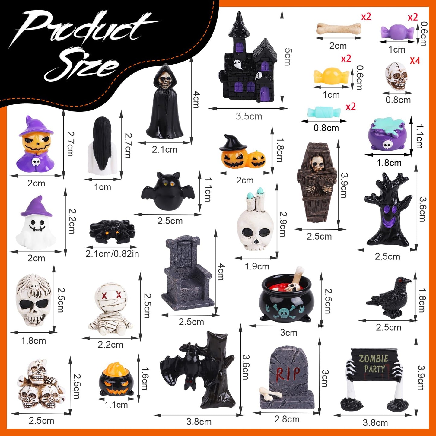 DIYASY Halloween Miniature Figurines, 40 Pcs Mini Resin Craft Decorations Tiny Miniatures Dollhouse Ornaments Small Fairy Garden Décor Village Accessories