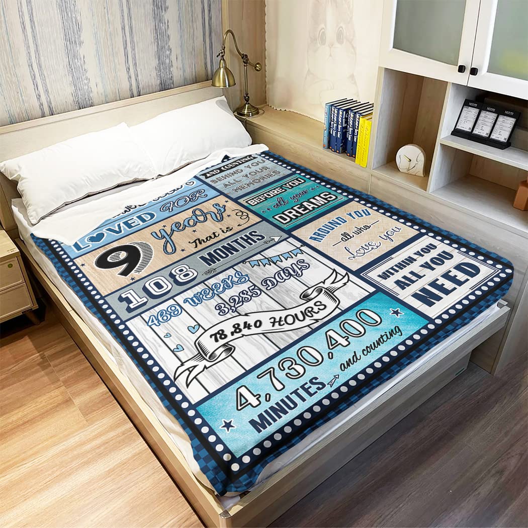 9 Year Old Boy Birthday Gift, Super Soft and Warm Happy Birthday Blanket, Digital Heartwarming Sentences Creative Design Ideal Gifts for 9th, 50"x60"