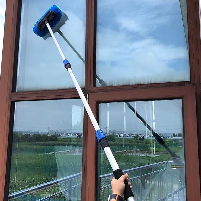 5-12 Foot (20ft Reach) Deluxe Flow Through Car Wash Brush,Long Handle Telescopic Extension Pole Brush; Solar Panel Cleaning Brush; Soft Bristles Head Cleaning RV;Boat;Solar Panel, Deck,Floor