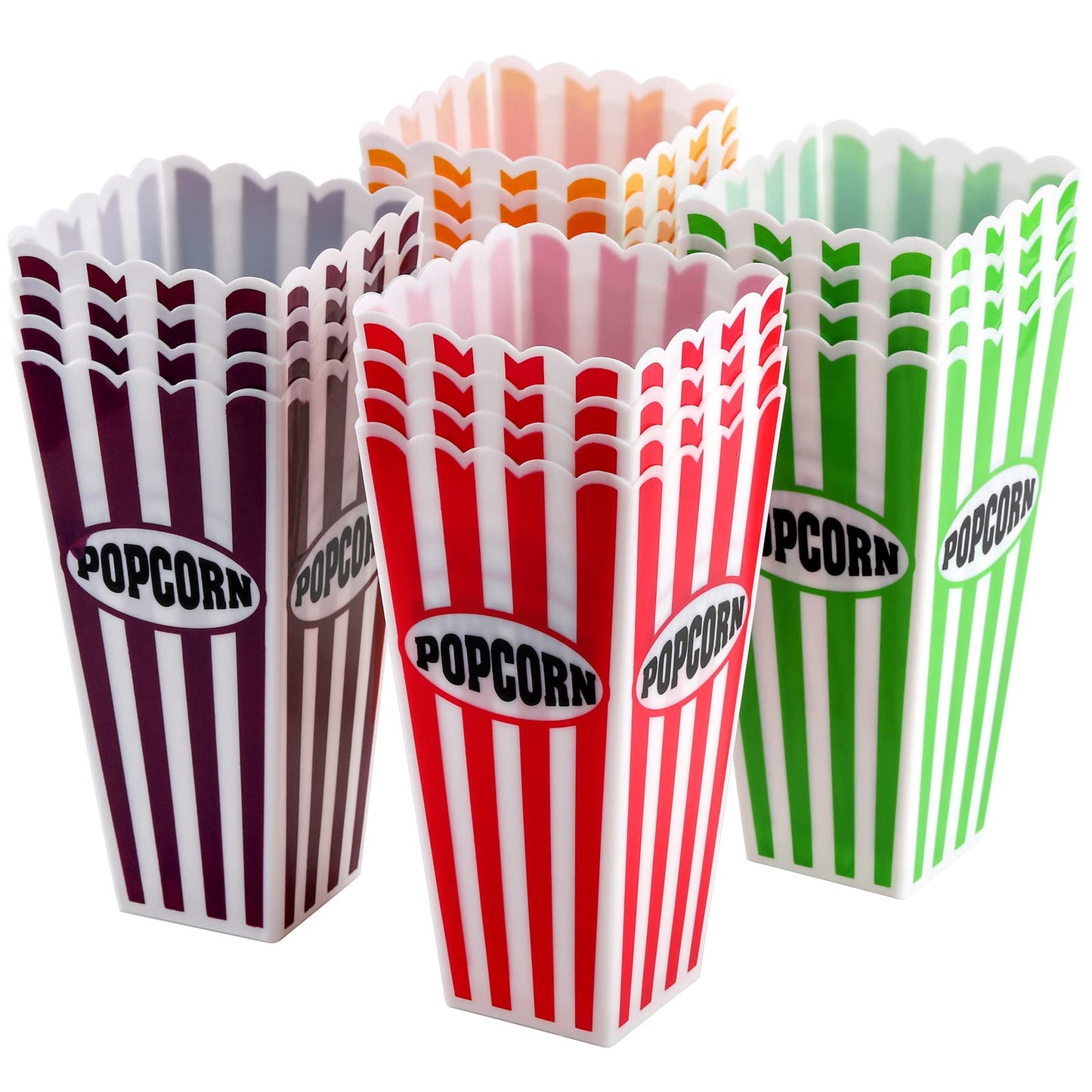 Jucoan 16 Pack Plastic Popcorn Containers, Retro Striped Reusable Popcorn Box Tub for Movie Night, Party, 7.5 x 3.5 Inch