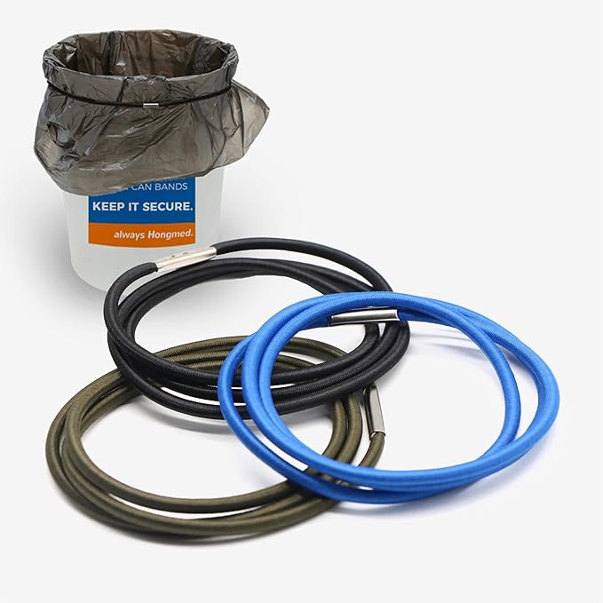 Trash Can Rubber Bands Fit 8 to 32 Gallon Cans, Hongmed Garbage Elastic Bands for Kitchen/Office/Garage, Trash Bag Holder Straps Set of 3 in Black, Blue, and Green