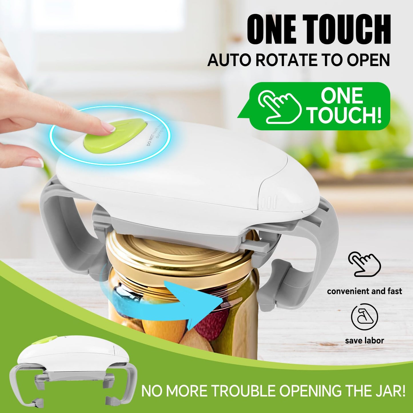 Automatic Jar Opener Suitable for The Elderly With Arthritis And People With Weak Hands, It Can Automatically Open Lids of Most Sizes With One Button, A Kitchen Gadget As A Gift