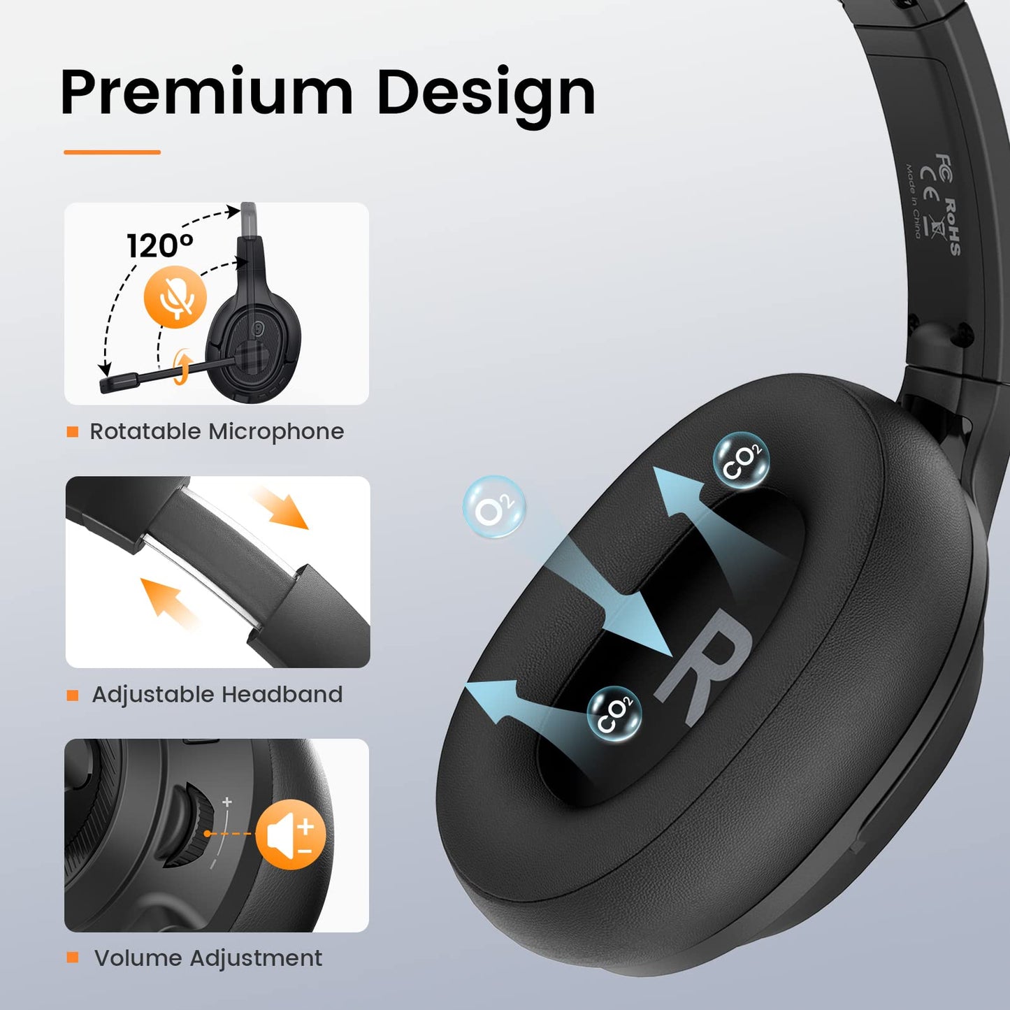 Eksa Headset With Microphone For Laptop, Wired Computer Headset With Volume & Mic Mute Controls, Lightweight Pc Headphones For O