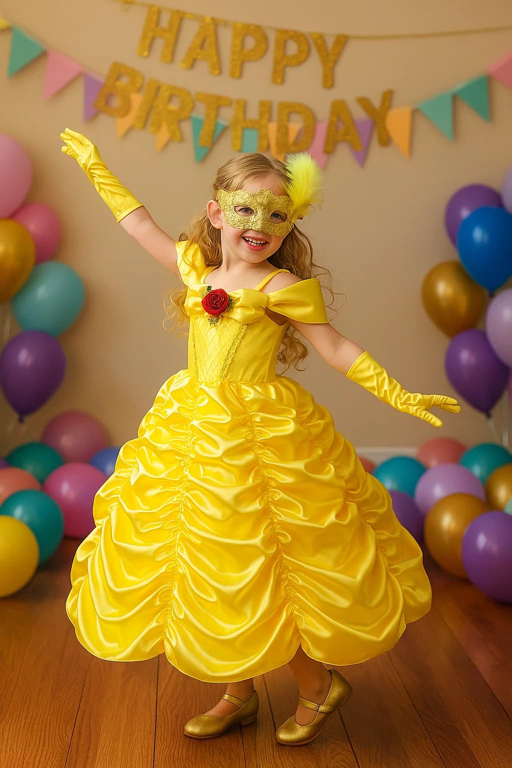 CQDY Girls Halloween Princess Belle Costume Dress Yellow Fancy Cosplay Dress Up Clothes Christmas Fairy Outfits