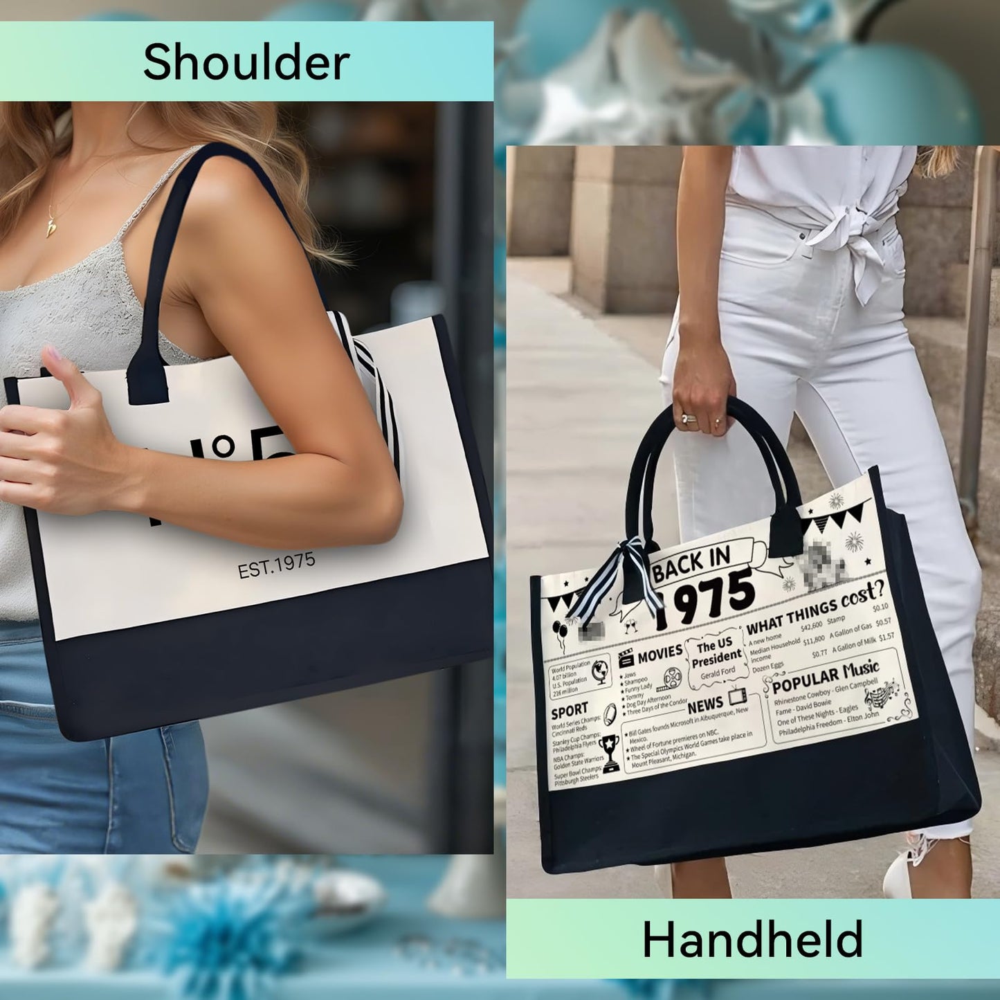 50th Birthday Gift Set for Women Her โ No.50 Vintage 1975 Tote Bag, Makeup Bag & 20oz Tumbler โ Elegant Birthday Present for 50th Years Old Mom, Wife, Sister, Friends
