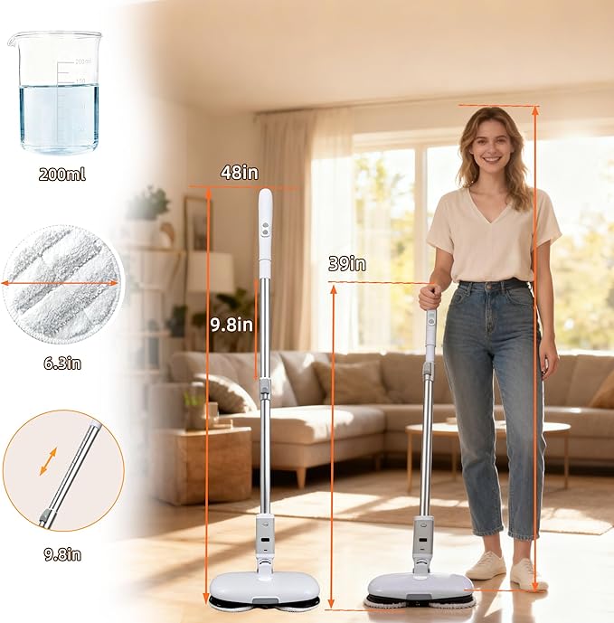 GOBOT Cordless Electric Spray Mop with High-Speed Motor, Enhanced Cleaning Power, Durable Material, LED Headlight, 300 mL Tank, Dual-Spinning Pads for Hardwood, Tile & Laminate