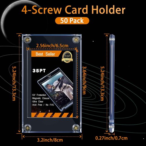 50 Pieces Acrylic Card Holder Screw Trading Card Protector 35 PT Clear Protectors for Baseball Football Sports Game Cards Storage and Display