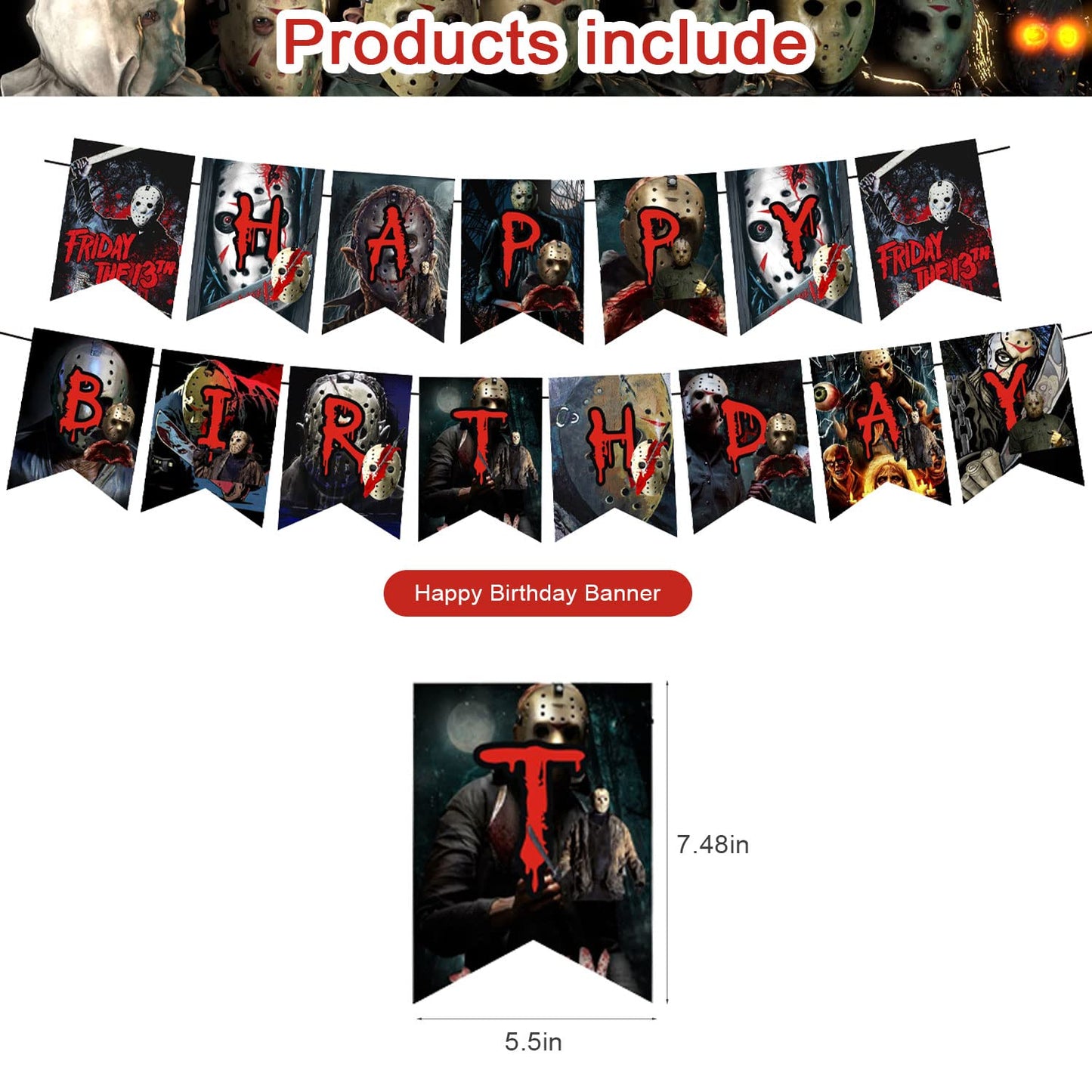 Party Decorations,Birthday Party Supplies for Horror Movie Party Supplies Includes Banner - Cake Topper - 12 Cupcake Toppers - 18 Balloons