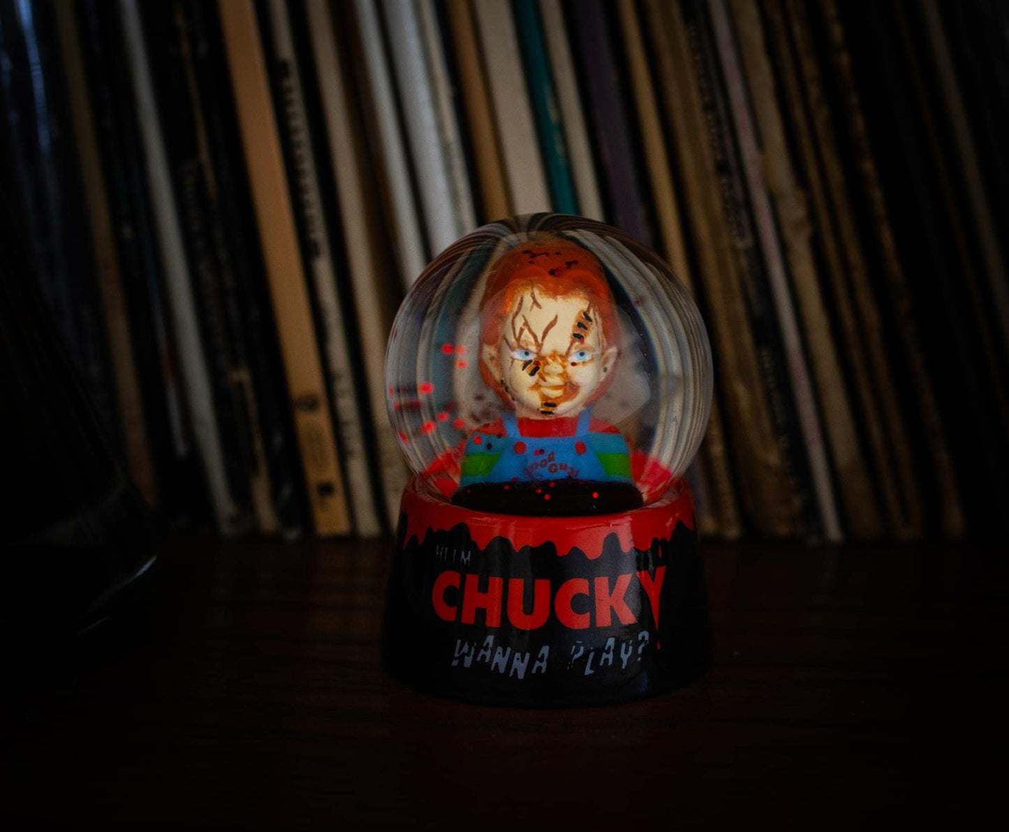 Toynk Child's Play Chucky Wanna Play? 3-Inch Mini Snow Globe with Swirling Glitter Display Piece | Horror Movie Collectible Keepsake, Red, (CK1320JS)