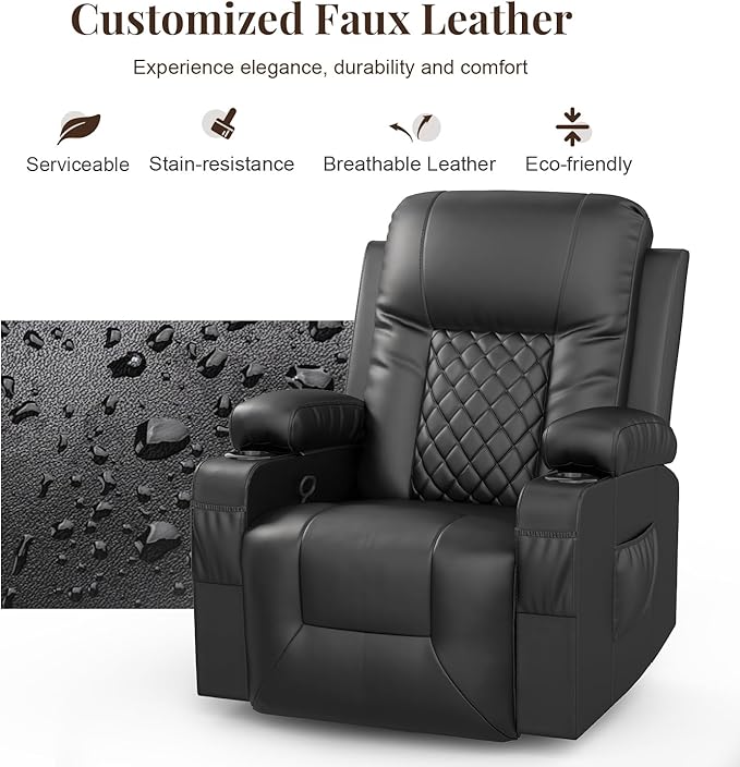 FURNIMAT Loveseat Recliner Sofa Set with 2+1+1 Pieces, 2 Seater Reclining Loveseat Couch with USB Ports, Cell Phone Holders, 2 Recliner Chairs with Vibration Massage and Heat, Living Room, Bedroom, RV