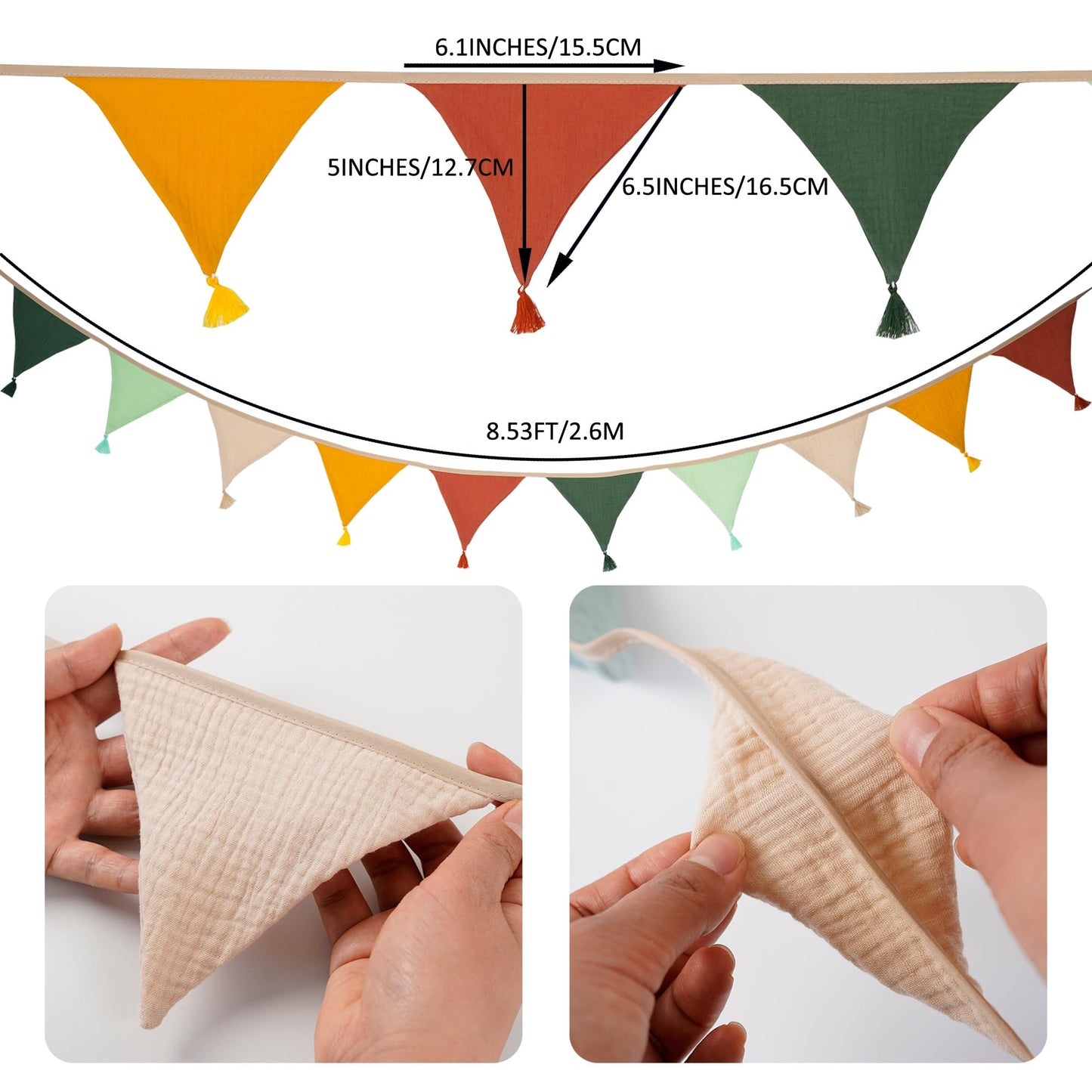 Fabric Bunting Banner, 2 Pack Handmade Neutral String Banner with Tassel Each 8.5 ft 10 Flags Nursery Wall Hanging Wedding Birthday Home Baby Shower Party Decoration Bunting (Pink 2 Packs)