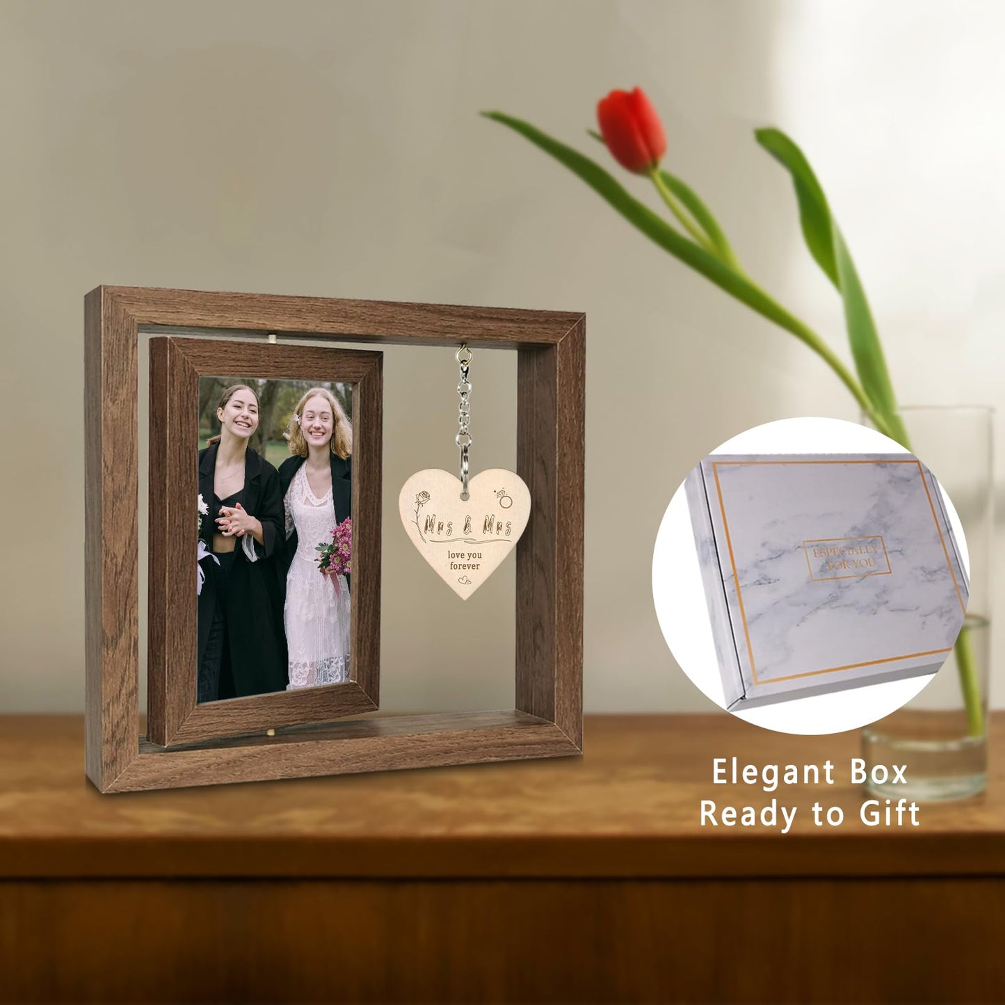EYITUPC 4x6 Mrs & Mrs Picture Frame Wedding Bridal Shower Gifts, Lesbian Anniversary Engagement Wedding Gifts for Newlywed Couples (Display Two 4x6)