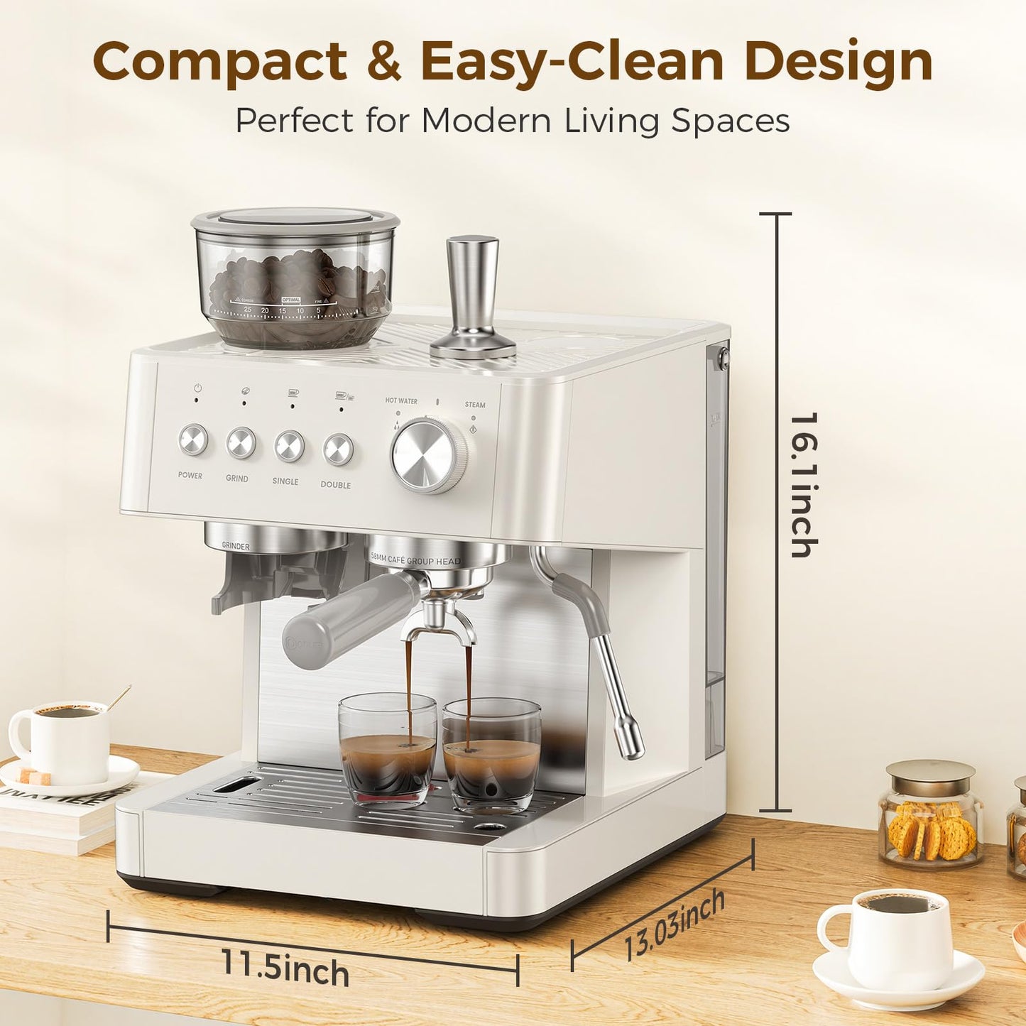 COWSAR (2026 Upgrade) 15 Bar Espresso Machine with Grinder & Milk Frother Steam Wand, 58mm Commercial Espresso Maker for Home,Coffee Maker with Grinder Perfect for latte,Cappuccino