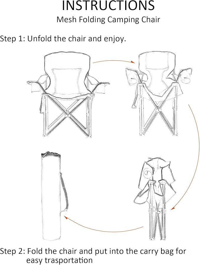 VOYSIGN Mesh Folding Camping Chairs for Adults, Oversized Portable Outdoor Chairs, Weight Capacity 325 lbs with Cup Holder, Storage Pocket, Carry Bag