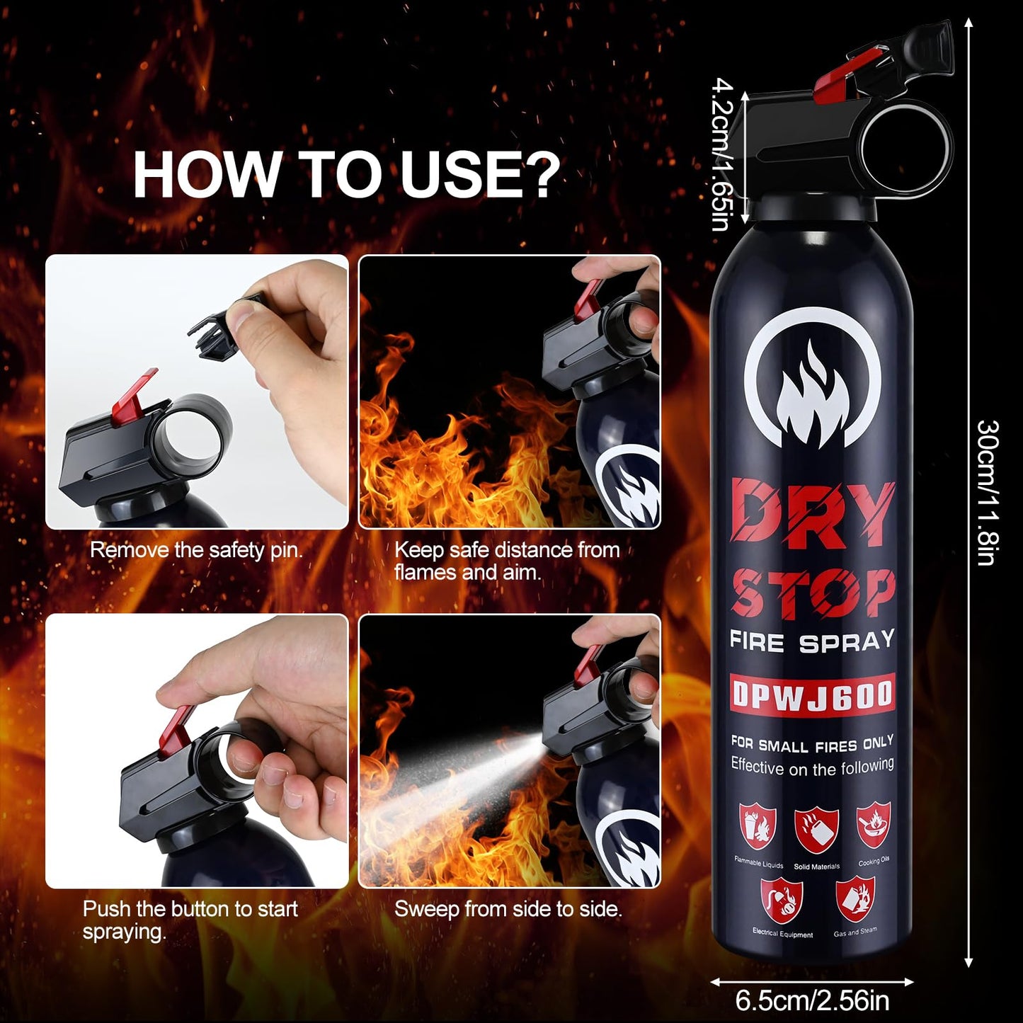 Dry Stop Fire Extinguisher Spray - 4 Pack Portable Fire Extinguisher with Mount for Boat Vehicle Home Car Garage Kitchen, 600g Dry Powder Fire Extinguishers for Electrical Grease Battery Fires & More