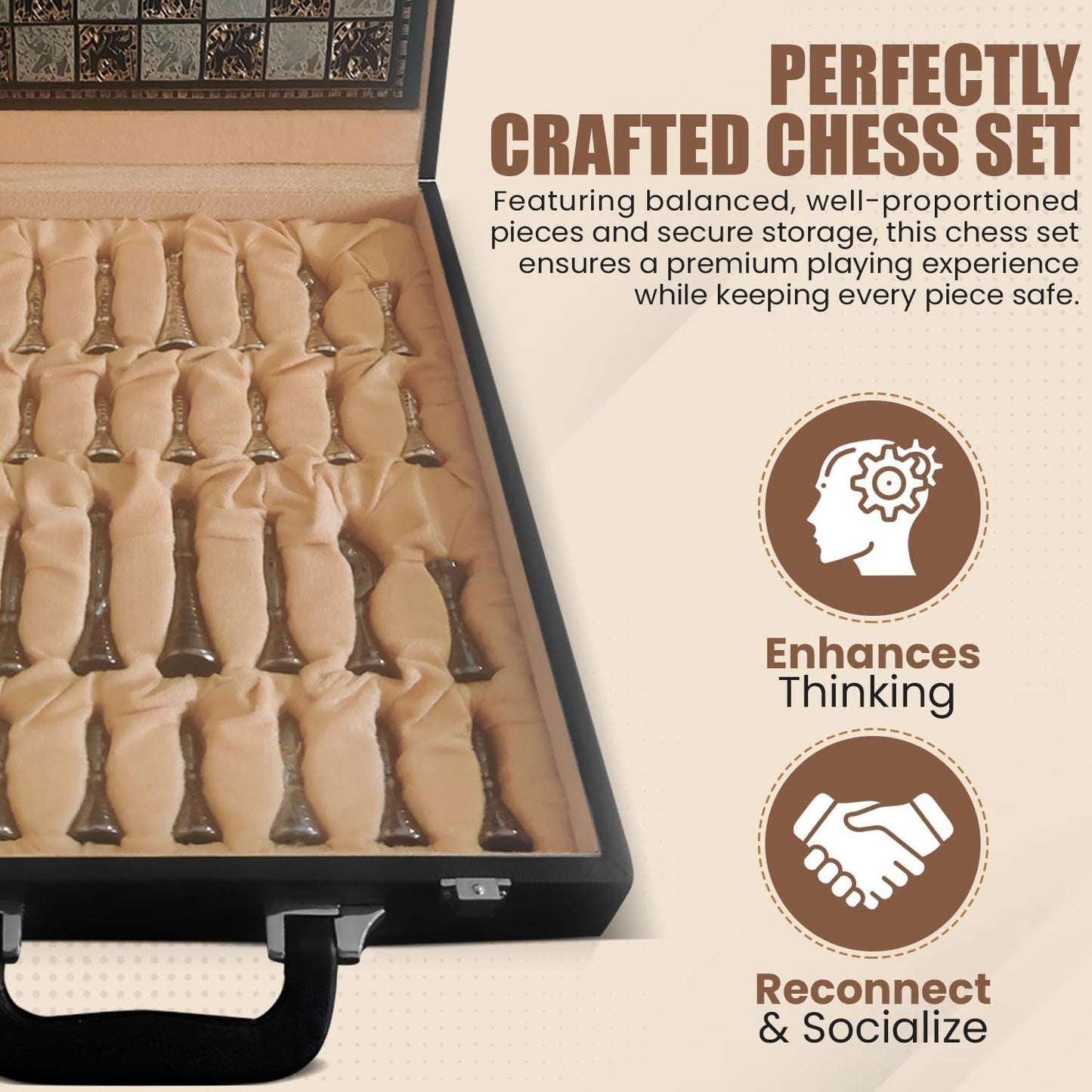 Luxury Handcrafted Brass Chess Set Black and Silver Metal Pieces with Premium Folding Board and Storage Box | Antique Finish Royal Gift and Decorative Board Game for Home Office Collectors (Tribal)