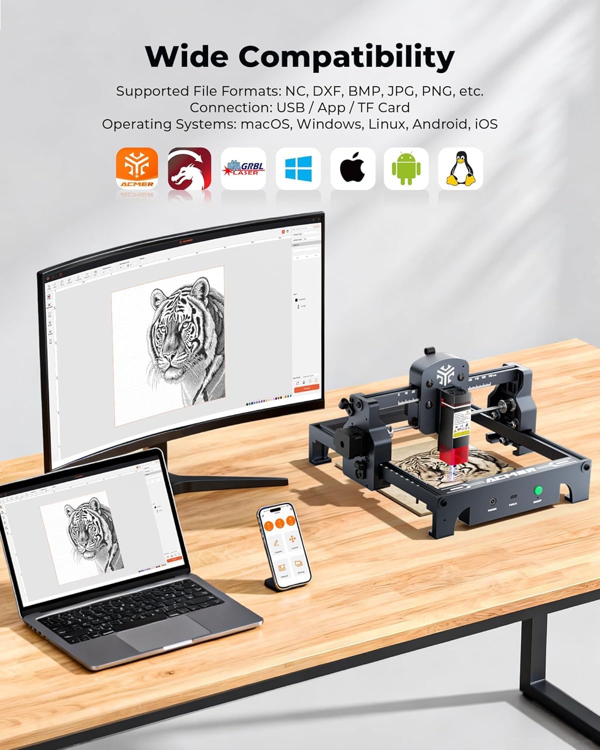 ACMER S1 Laser Engraver 2500mW, Compact Desktop Engraving & Cutting Machine for DIY Crafts, Small Business & Makers, 130×130mm Work Area, 0.04mm Detail Engraving for Wood, Acrylic