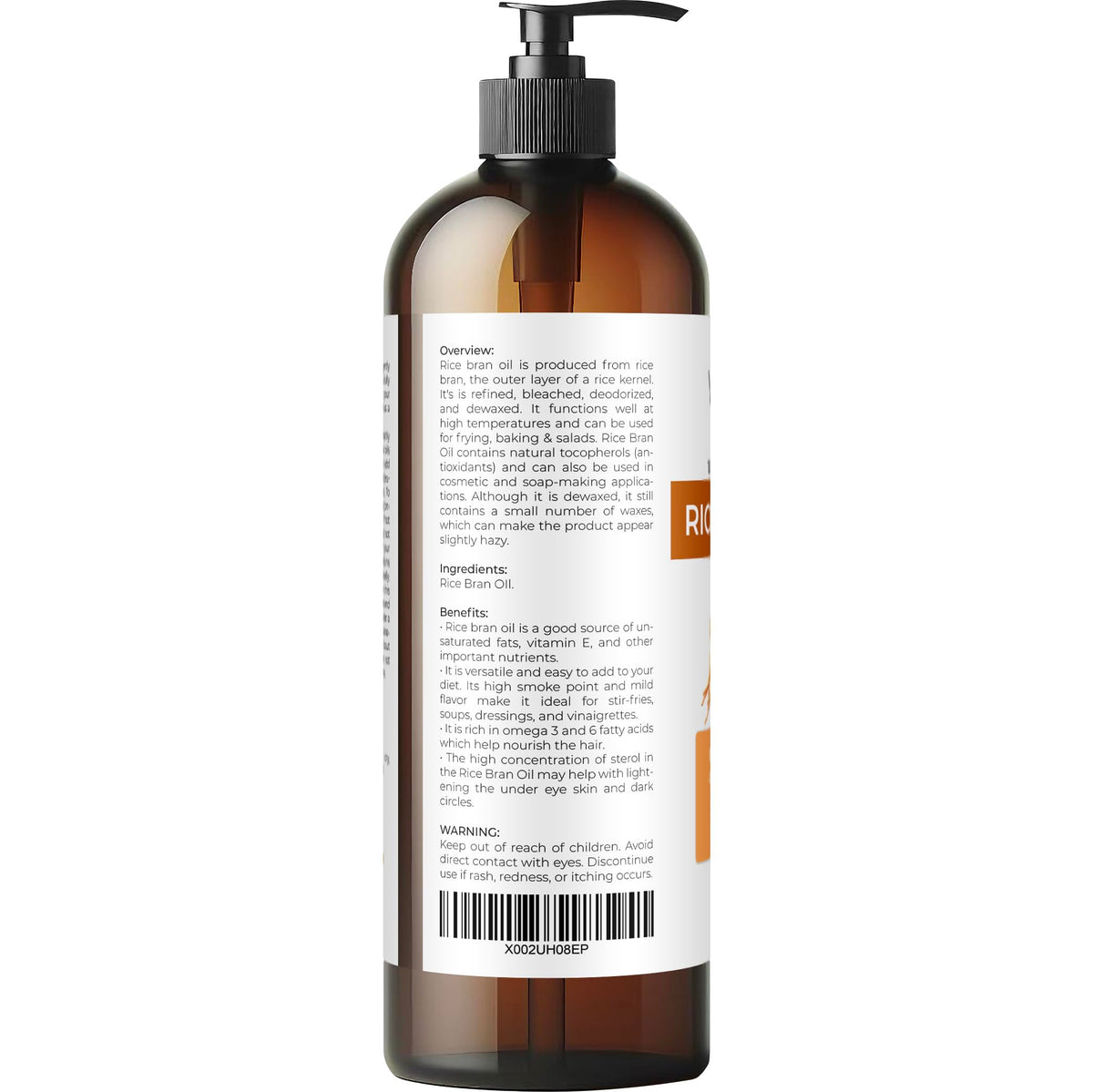 velona Rice Bran Oil 16 Fl Oz | 100% Pure and Natural Carrier Oil | Refined, Cold Pressed | Cooking, Face, Hair, Body & Skin Car