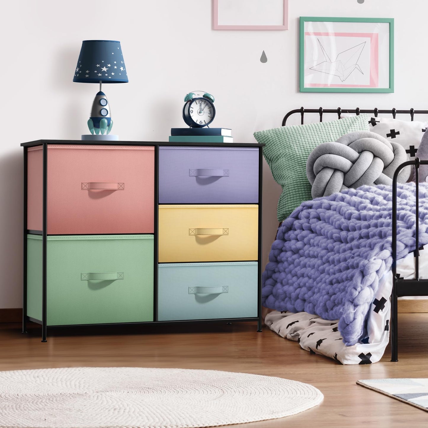 Sorbus Kids Dresser with 5 Drawers - Storage Chest Organizer Unit with Steel Frame, Wood Top & Handles, Tie-dye Fabric Bins for Clothes - Wide Furniture for Bedroom Hallway Kids Room Nursery & Closet