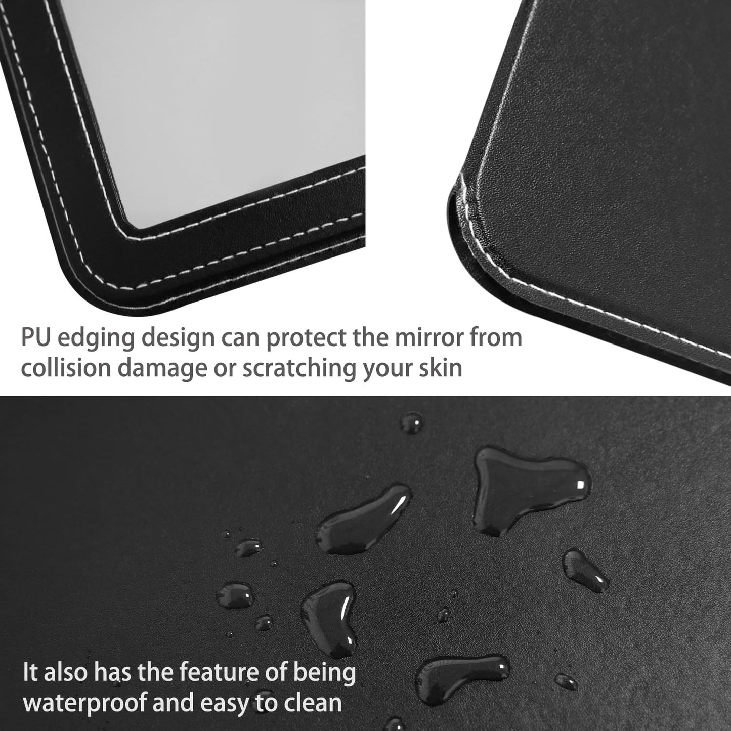 PDOZV Travel Mirror for Desk, 5.3 6.9 Adjustable Rectangle PU Edge Covering Black Foldable Desk Mirror with Stand for Travel
