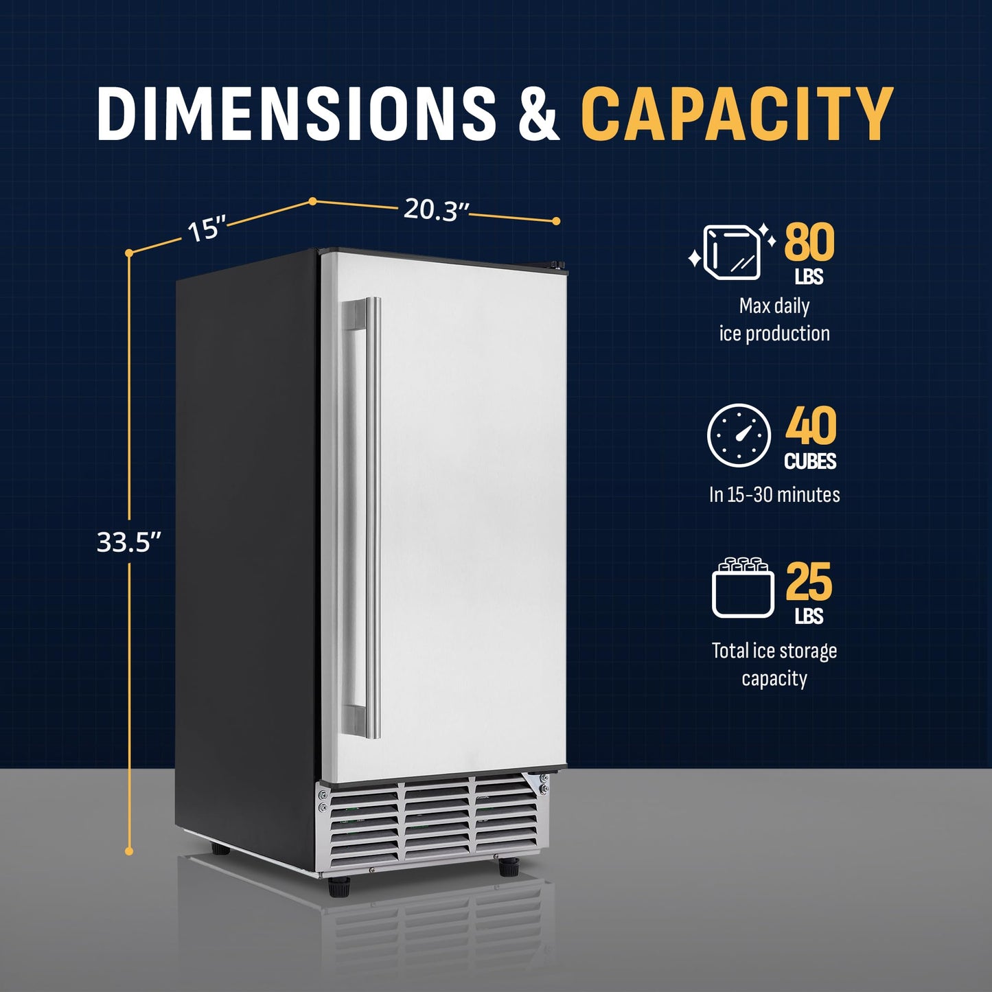Newair 15" Commercial Nugget Ice Maker | Freestanding or Built-in Under Counter Ice Maker with 80 lbs/Day Production | for Home Bar, Kitchen & Restaurant Use | Stainless Steel