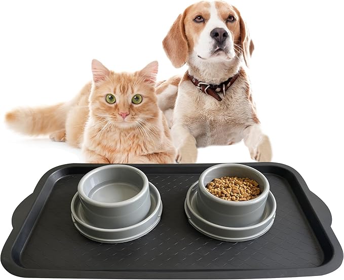 PetLike Boot Tray for Entryway, Pet Food Mat, Waterproof Rubber Shoe Mat for Indoor and Outdoor, Multi-Purpose Tray for Boots, Shoes, Pets, Garden (Black, 1PACK 29.5X16 INCH)