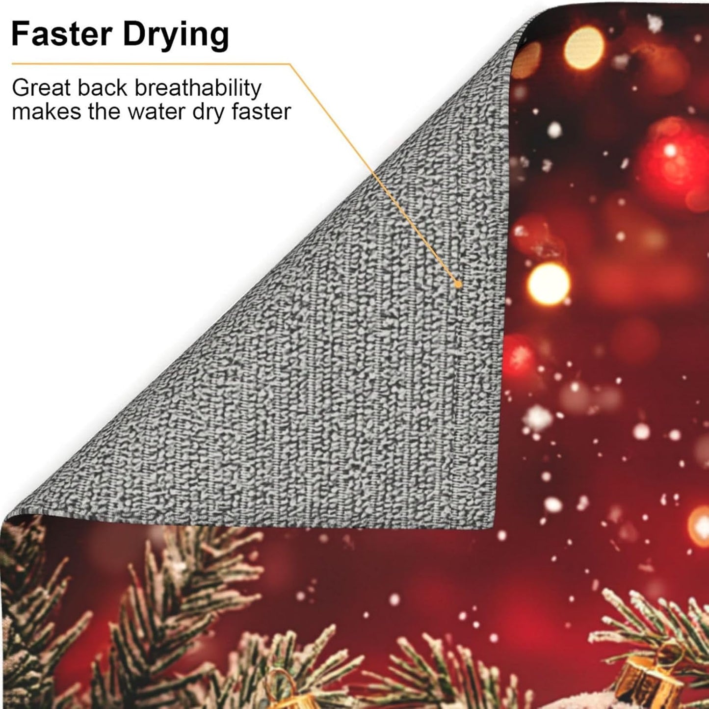 Dish Drying Mat Red Christmas Ball Glitter Absorbent Microfiber Non Slip Quick Dry Heat Resistant Holiday Decorative Kitchen Counter Mat for Plates Cups Glasses 16x18 Inch