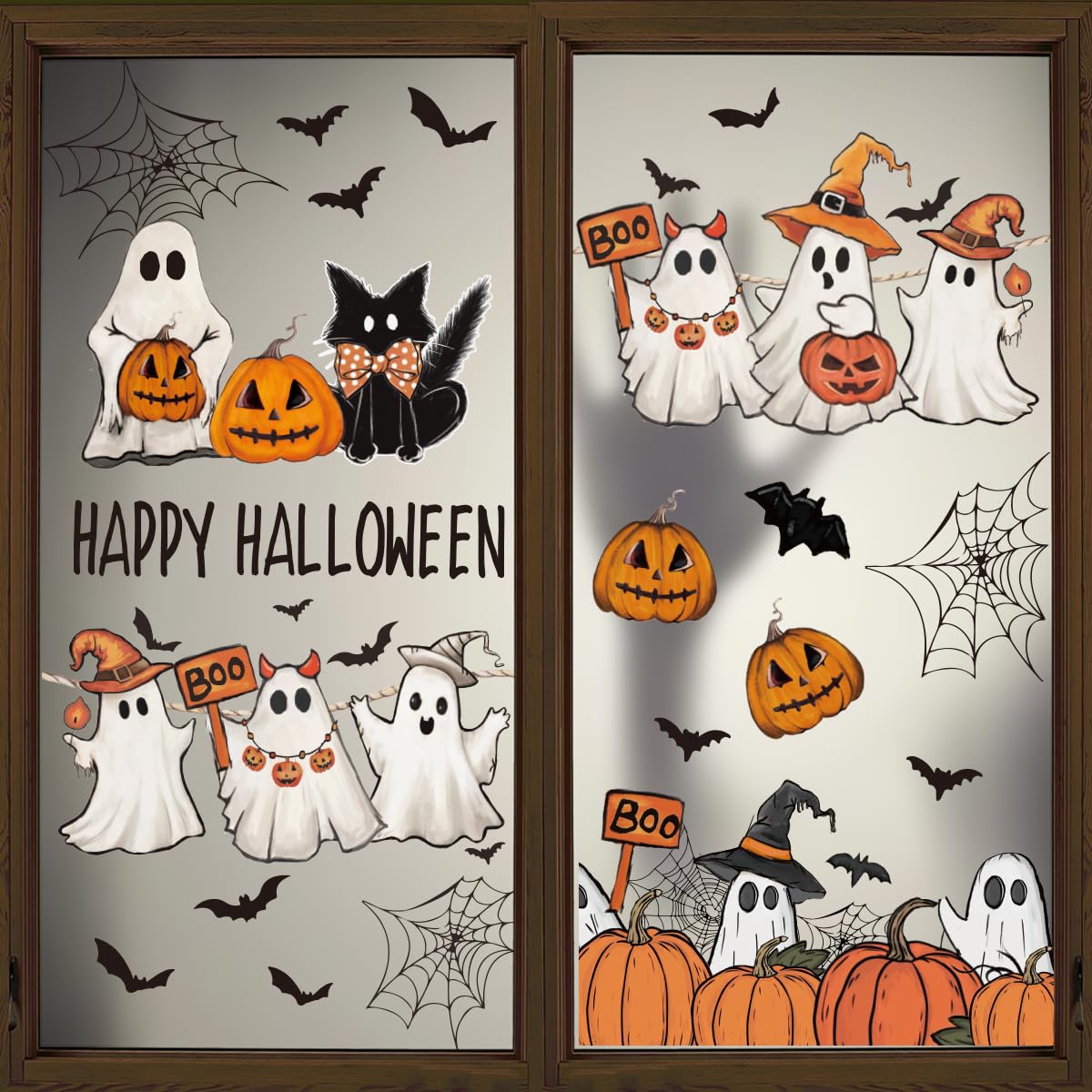 Horaldaily 28 PCS Halloween Window Cling Sticker, Ghost Pumpkin Cat Bat Home Party Supplies Shop Window Glass Display Decoration