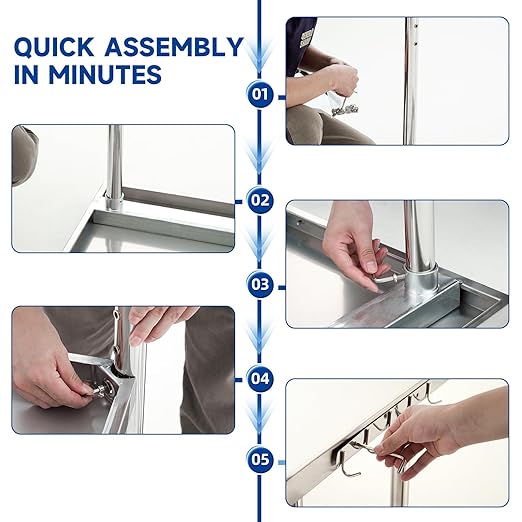 PIUMACU Stainless Steel Table for Prep & Work, Commercial Stainless Steel Prep Metal Table for Home Kitchen Restaurant Space Expansion (24 x 18 x 33 Inch)