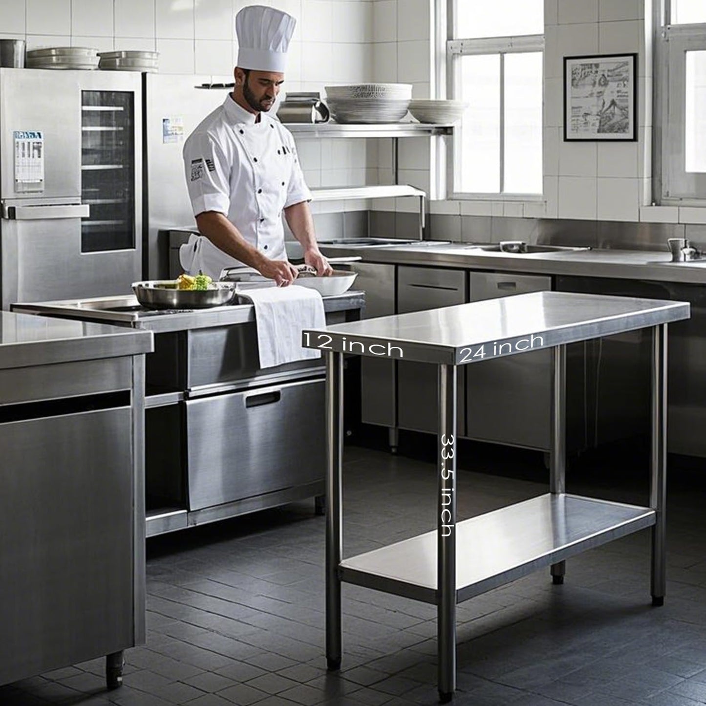 HXCFYP NSF 24 x 12 Inches Stainless Steel Table for Prep & Work, Commercial Heavy Duty Food Prep Worktable with Undershelf for Restaurant, Hotel,Small Kitchen, Food Truck, Home Bars