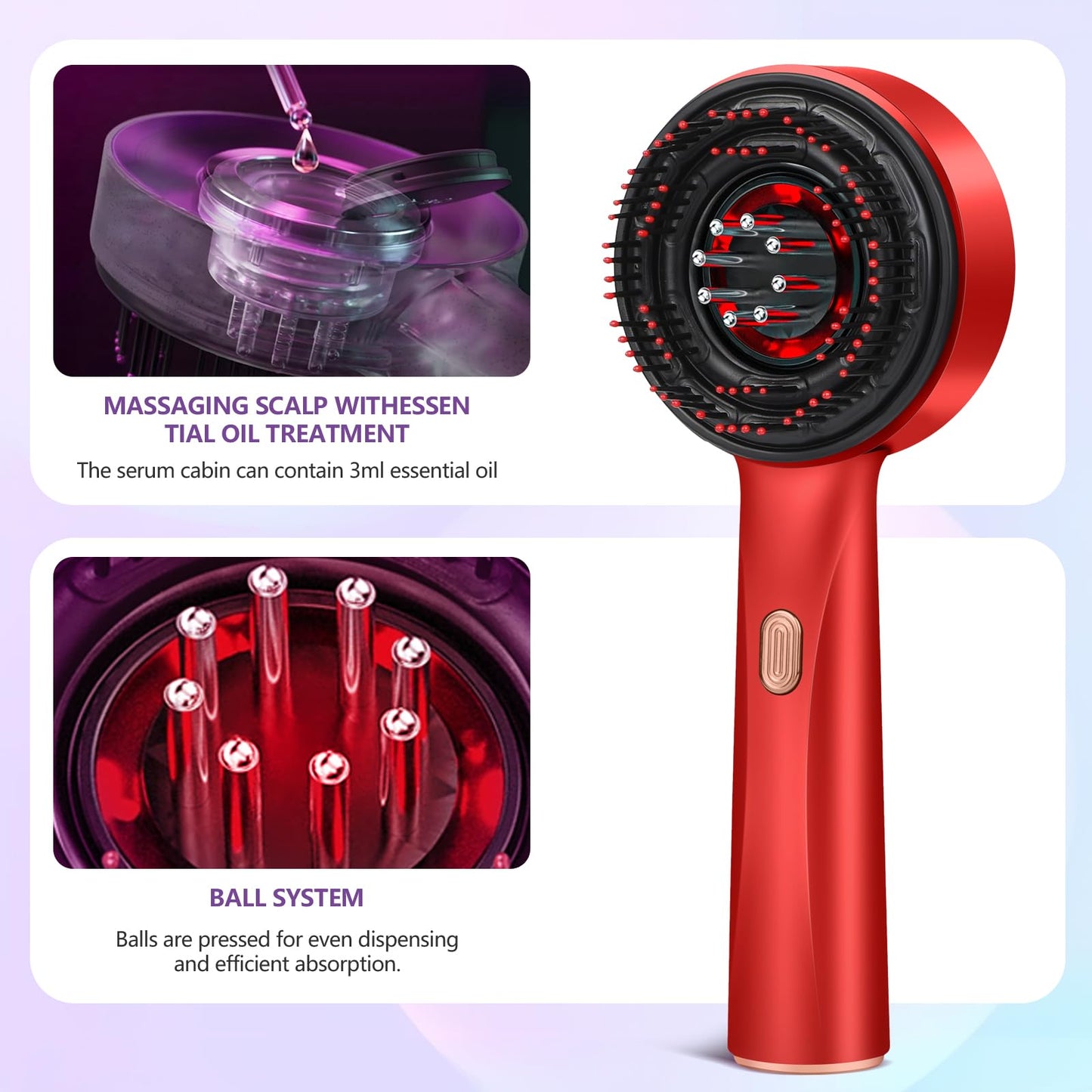 THSTPA 3 in 1 Hair Oil Applicator,Head Massager Scalp,Hair Oil Applicator,Electric Scalp Massager Brush,ipx7 Waterproof,Red