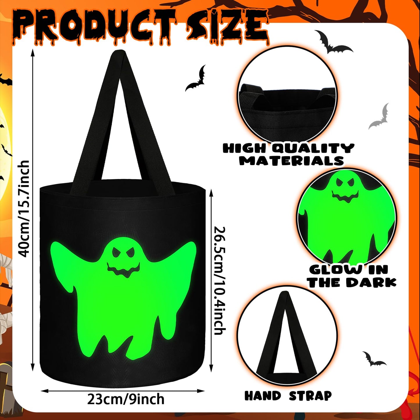 Hosuly 3 Pcs Halloween Buckets Glow in The Dark Candy Trick Bags Multipurpose Reusable Goody Light up Buckets for Kids Halloween Supplies Favors(Novel Style)