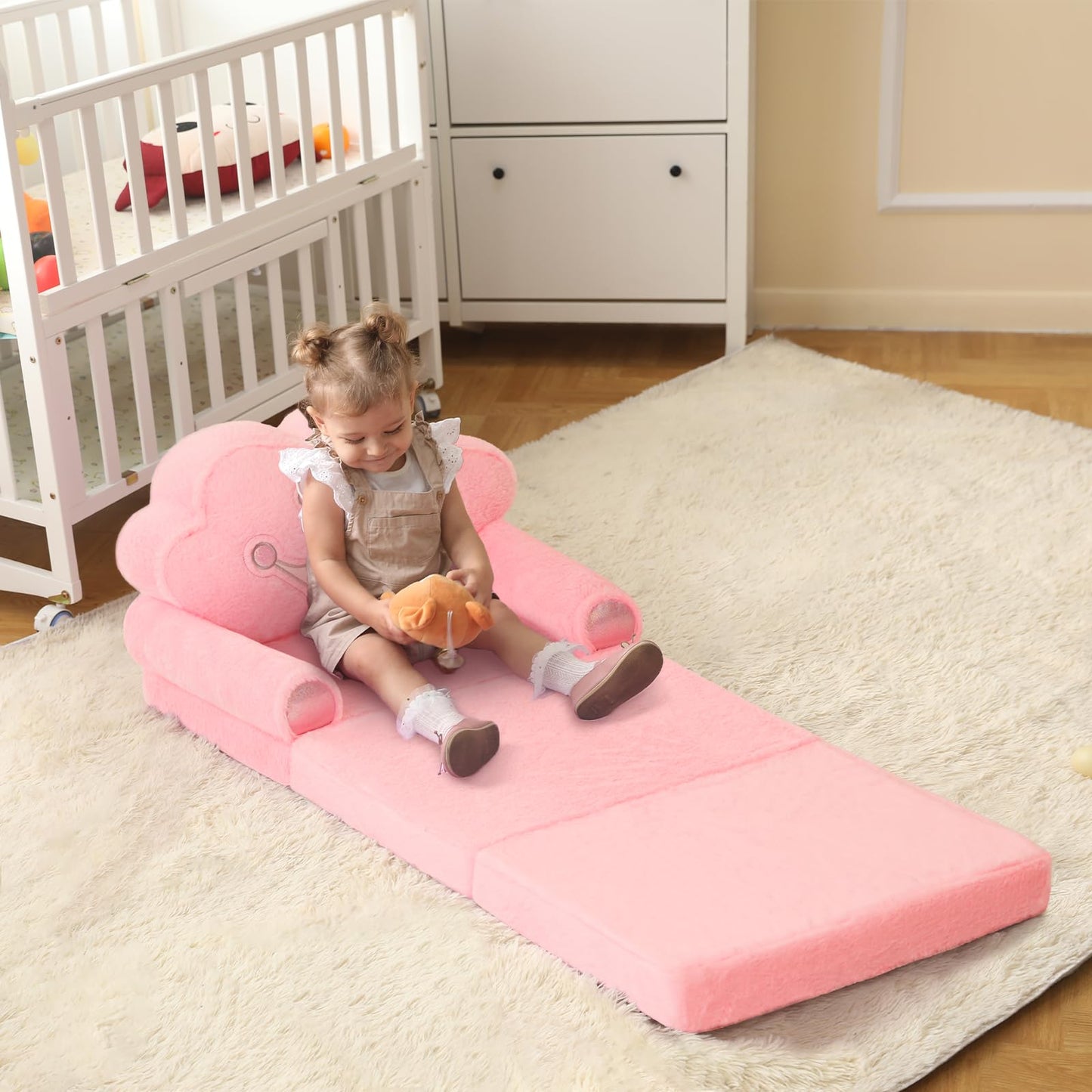 MOONBEEKI Toddler Chair Comfy,Foldable Princess Kids Couch for Girl, Toddler Recliners for Kids Over 18 Months, Baby Furniture for Bedroom and Playroom,Pink