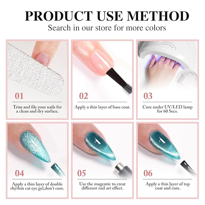 Double Rhythm 0.5 OZ Cat Eye Gel Polish with Magnet 15ML Holographic Glitter Shimmer Translucent Jelly Color Magnetic Polish Salon DIY at Home (MC1056)