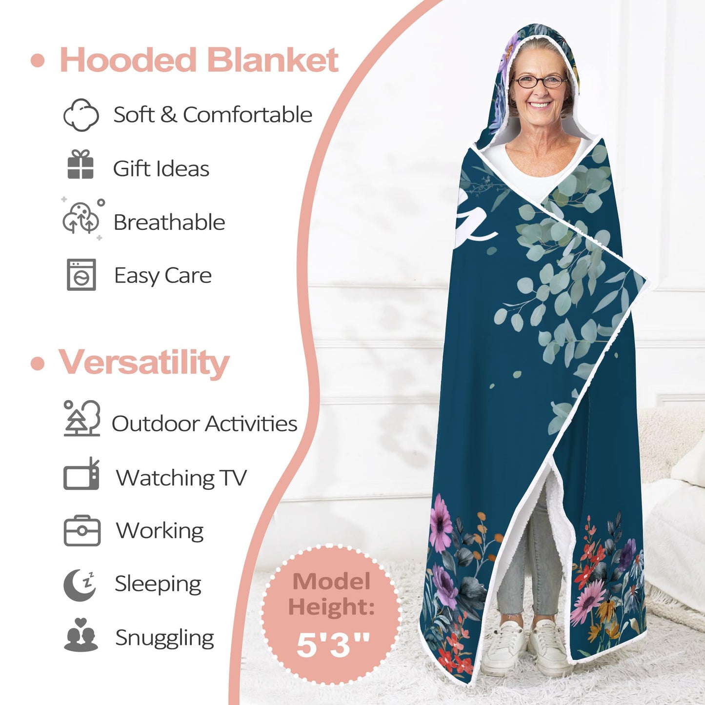 Taesun Granny Gift, Granny Gifts for Women Wearable Blanket from Grandkids, Great Grandma Hooded Blanket 47x72 in for Birthday, Grandparents Day, Christmas