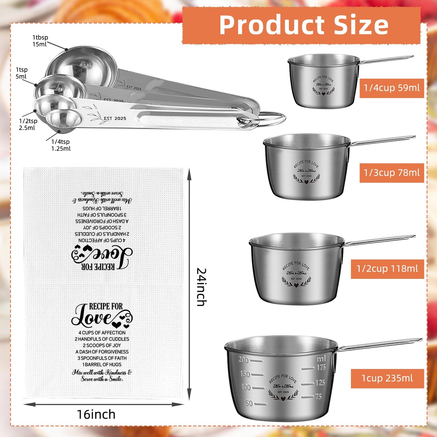 Wedding Gifts for Couples 2025,Engagement Gifts for Couples,Mr and Mrs Gifts,Cool Bridal Shower Gifts for Bride to Be,Bride Gifts Measuring Cups and Spoons Set for Newlywed Couple