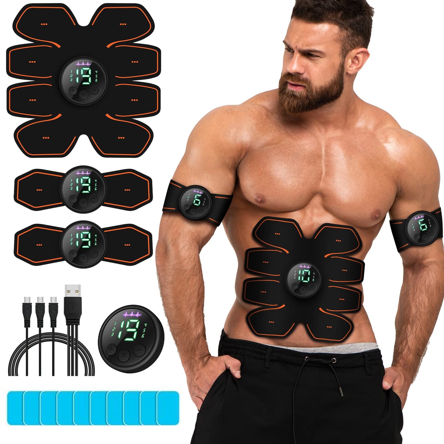 Grexemin ABS Stimulator Workout Equipment Ab Machine USB Rechargeable Gear for Abdomen/Arm/Leg Strength Training Equipment for Men and Women-New