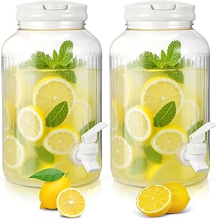 SiliFine 2 Pieces 1 Gallon Plastic Beverage Dispenser with Spigot Striped Clear Large Drink Beverage Dispenser Summer Frid...